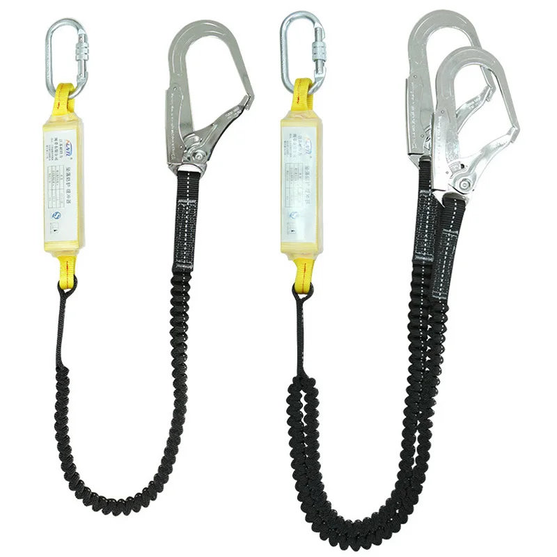 25KN Aerial Work Safety Belt Rope High Altitude Protective Safety Elastic Sling Belt with Hook Anti Fall Buffer Bag Safety Rope