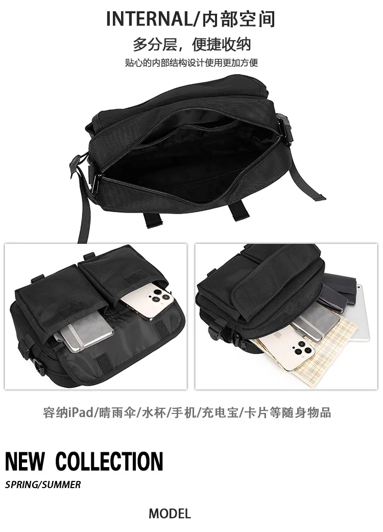 Sac à bandoulière minimaliste – Élingue Oxford hydrofuge pour hommes pour streetwear urbain, sac à bandoulière léger avec poches zippées