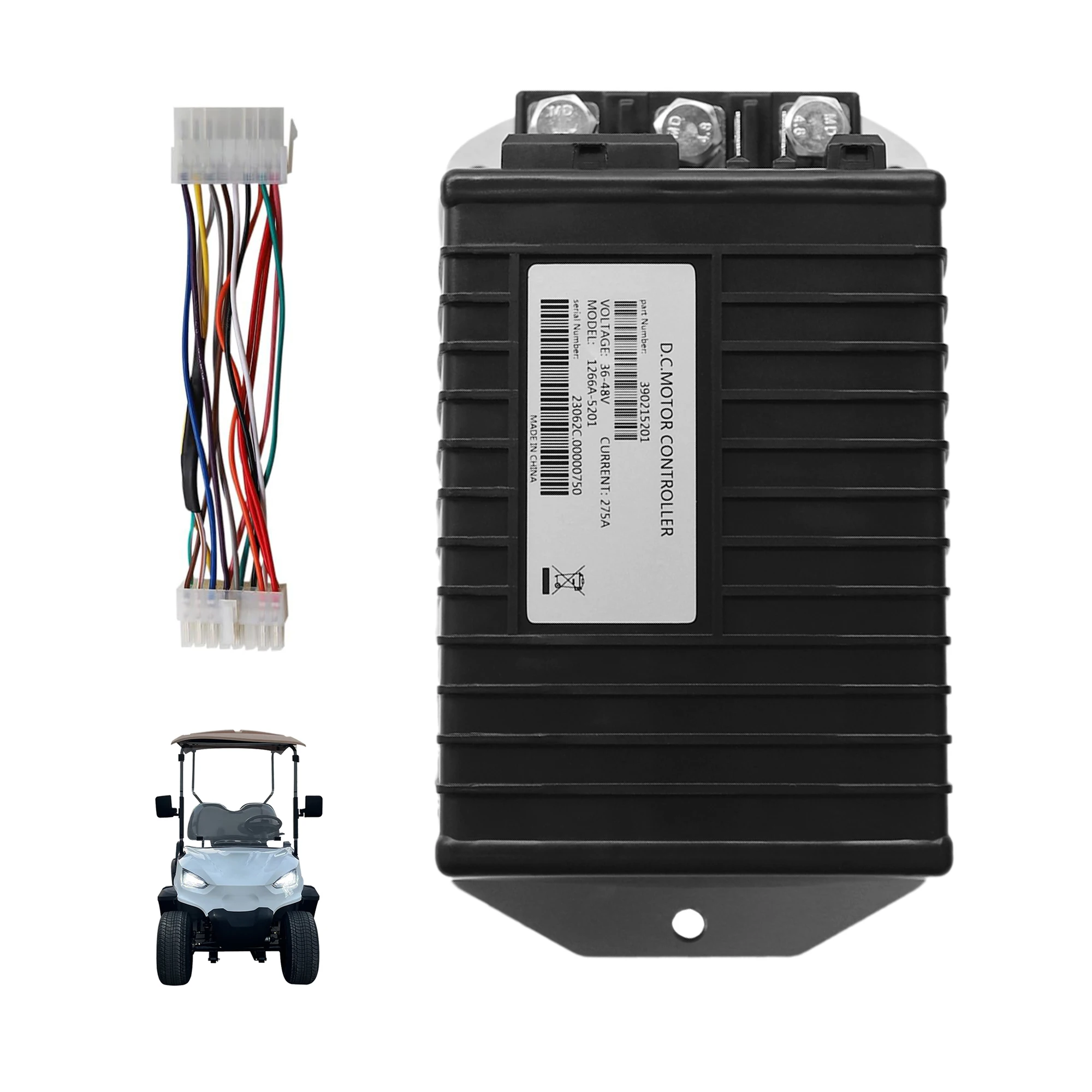 

48V 275A DC Motor Controller 1266A-5201 w/ Adapter Fit EZGO Club Car Golf Cart Replace 1510-5251 1510A-5251 1266-5201