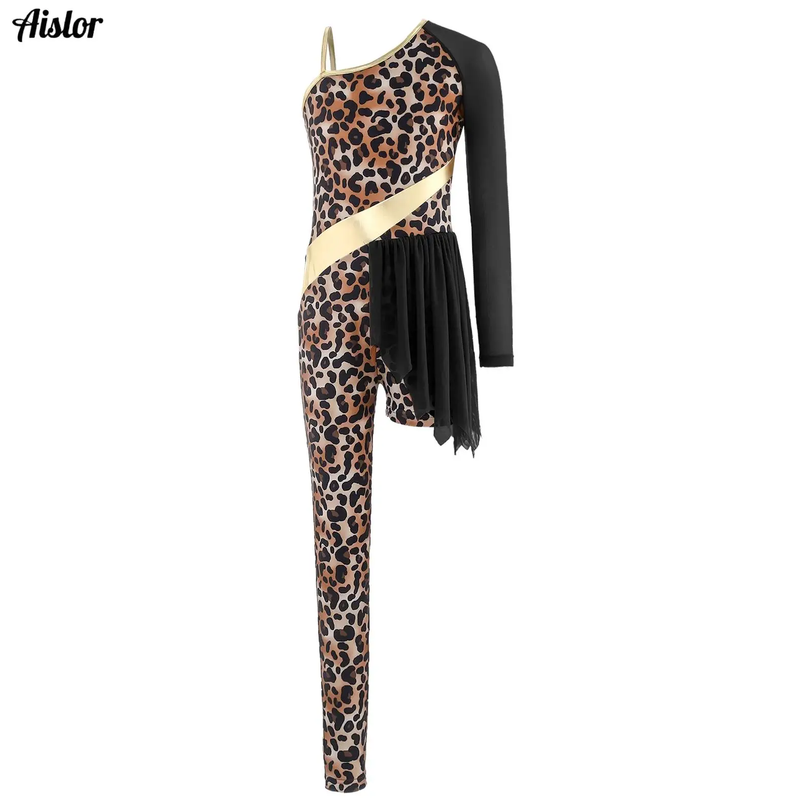 

Kids Girls Cave Savage Costumes Leopard Print Bodysuit Jumpsuit for Halloween Carnival Theme Activities Stage Performance