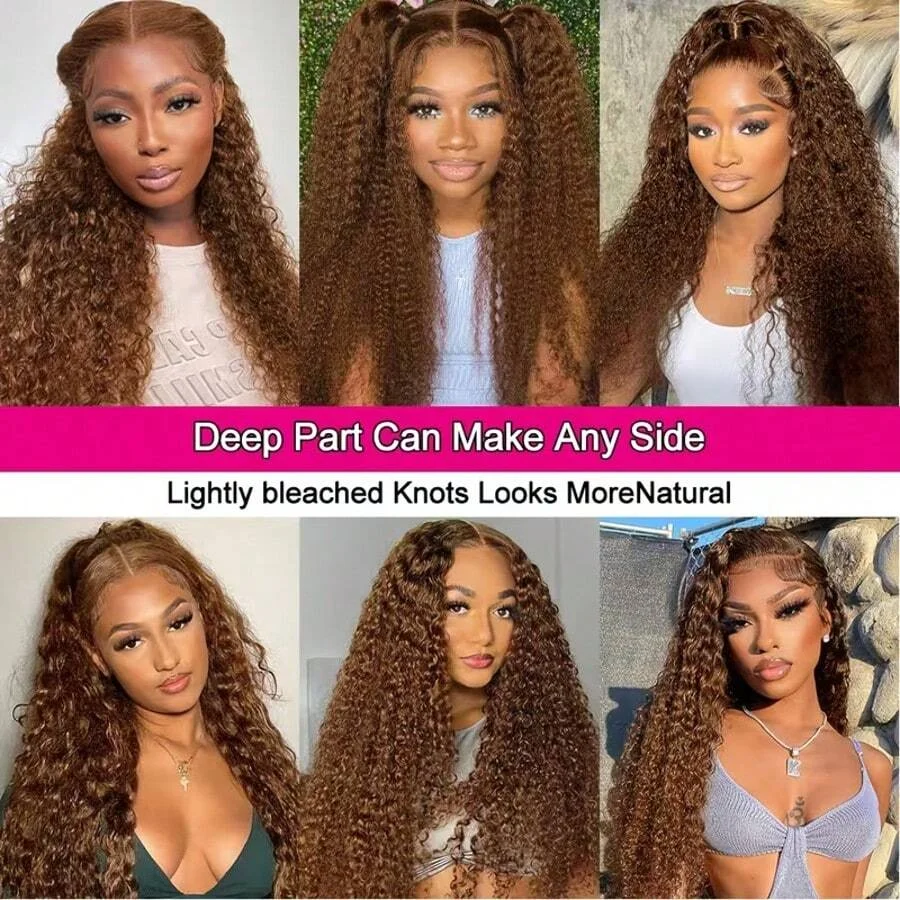 34 Inch 13x4 HD Chocolate Brown Deep Wave Lace Frontal Wigs Human Hair Burmese Colored 13x4 Water Curly Human Hair Wigs For Women 200 Density Preplucked image 6