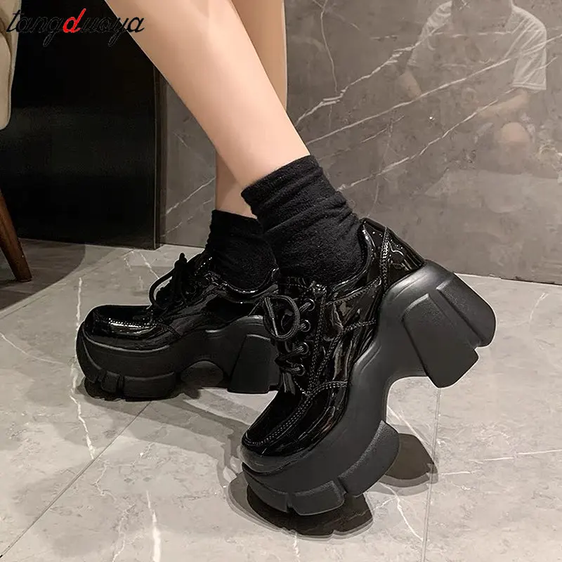 Black Chunky Platform Oxford Shoes Women 2024 Spring Casual Lace Up Lolita Shoes Woman Retro Thick Bottom Mary Jane Shoes Mujer