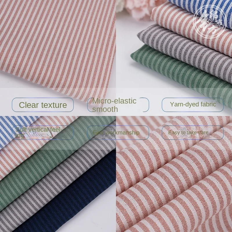 Polyester Spandex Material Elastic Striped Yarn-dyed Fabric Summer Shirt Wholesale Cloth Per Meter for Sewing Diy Material