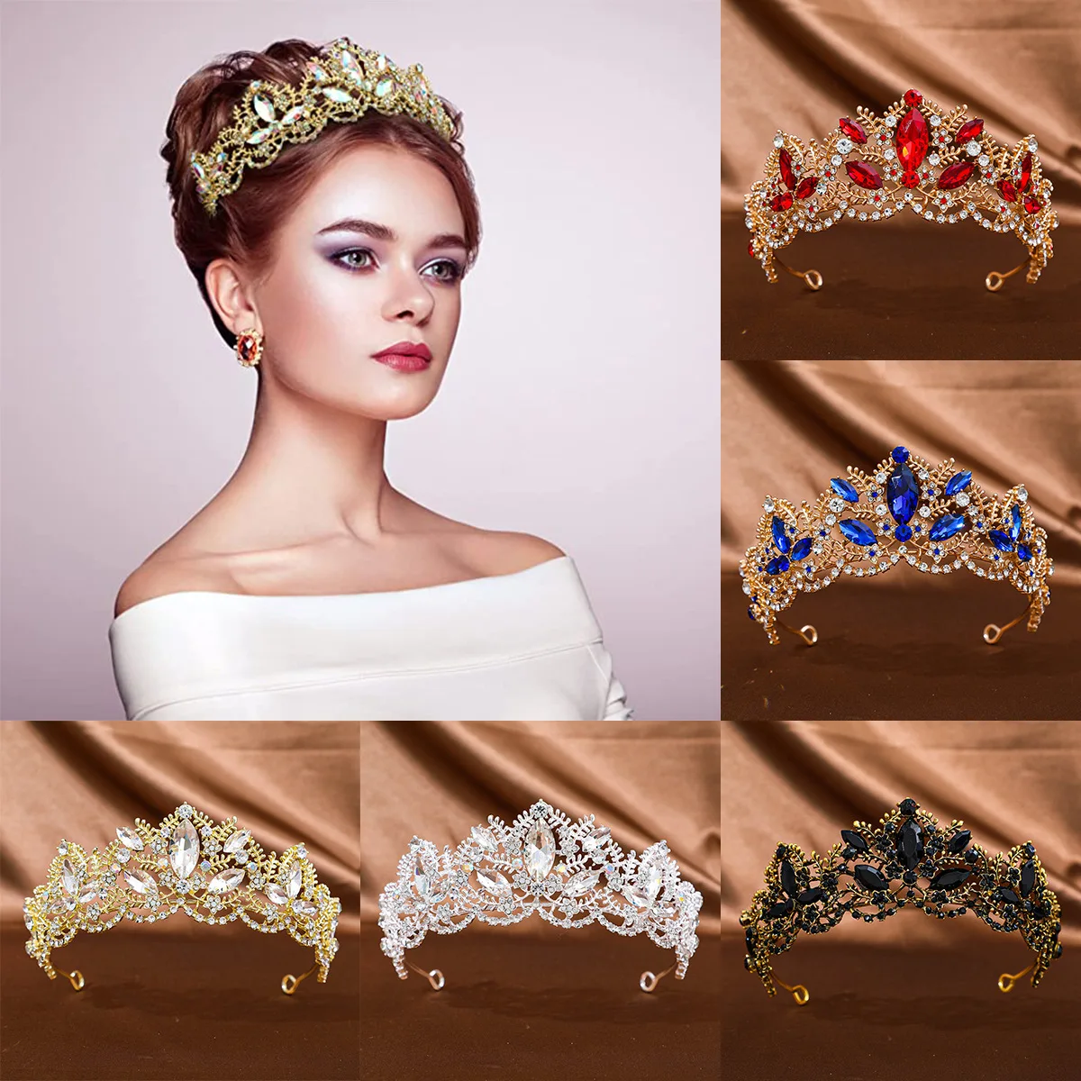 

Romantic Princess Crown Girls Baroque Zircon Tiara Pearl Headband Birthday Wedding Party Exquisite Accessories Jewelry Gifts