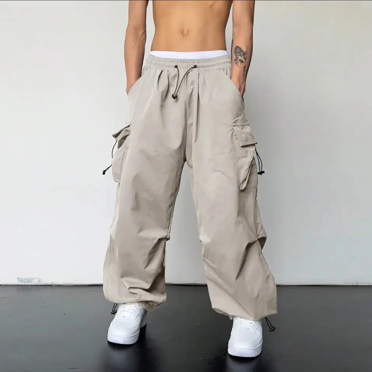 Spring Summer Korean Fashion Casual Pans for Men Y2k Streetwear Solid Cargo Pants Elastic Waist Wide Leg Men's/Women's Joggers