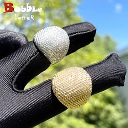 Bubble Letter Iced Out Men Ring Prong Setting Real Gold Plated Cubic Zirconia Hip Hop Jewelry