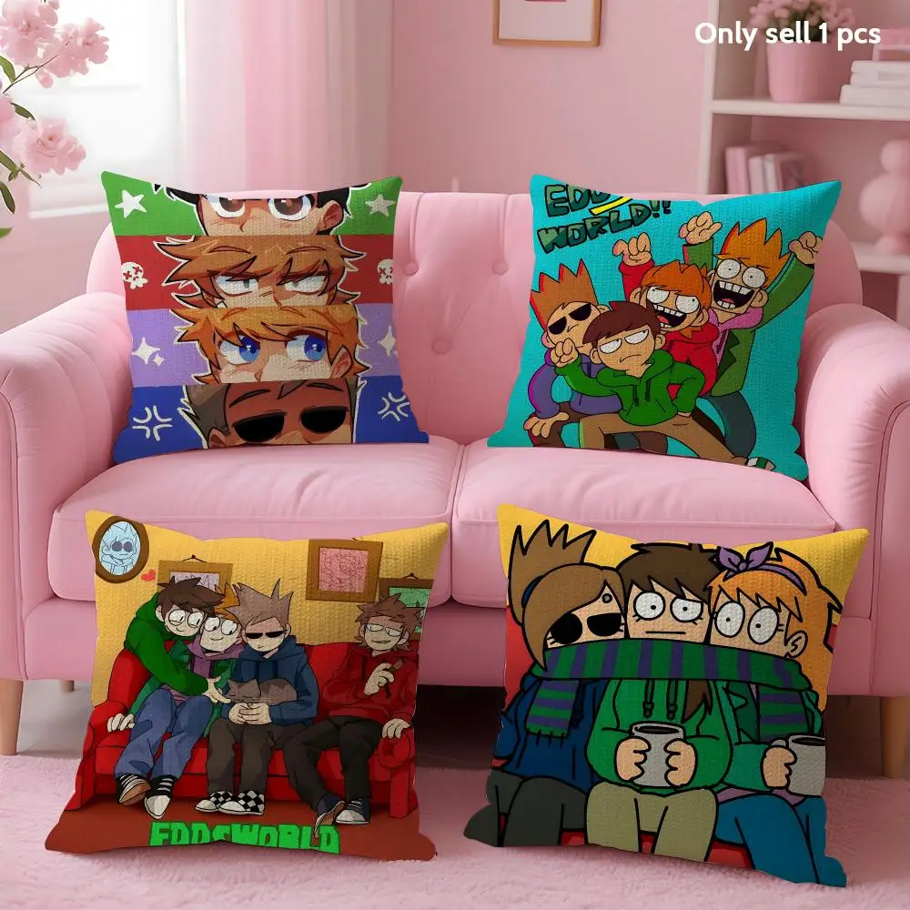 Cartoon Anime E-eddsworld Cushion Cover Decorative Linen Throw Pillow Case Soft For Bed Sofa Car Home Decor