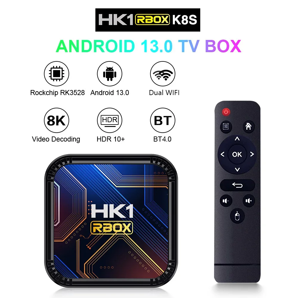 HK1 RBOX K8S Android 13 TV BOX RK3528 64GB 32GB 16GB 2.4G 5G WIFI BT 4.0 8K Vedio فك مشغل الوسائط مجموعة جهاز الاستقبال العلوي