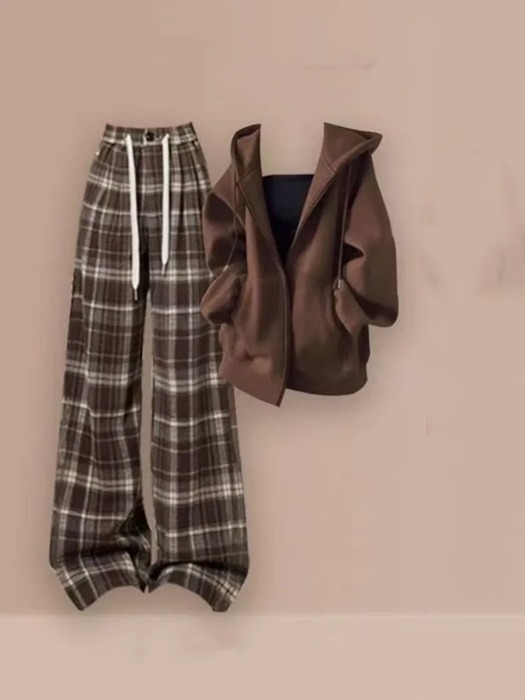 Conjunto de ropa deportiva para mujer, abrigo superior coreano Meilad + pantalones casuales de moda, conjunto de 3 piezas, primavera y otoño