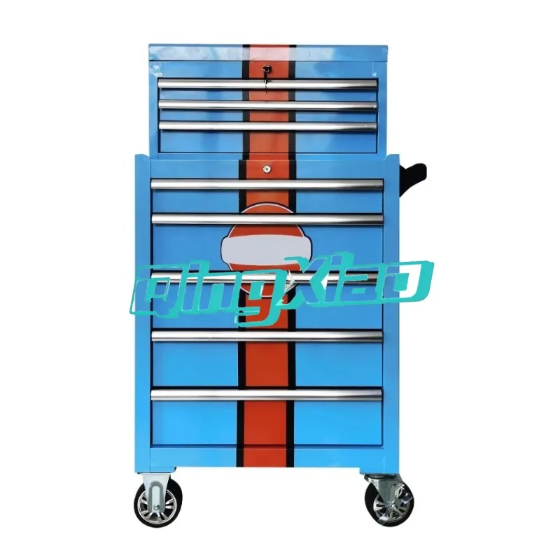 Garage Tool Cabinets Mobile Rolling Customizable Double-Deck Iron Workshops Trolley with 8 Drawers Supported Steel Tool Cabinets