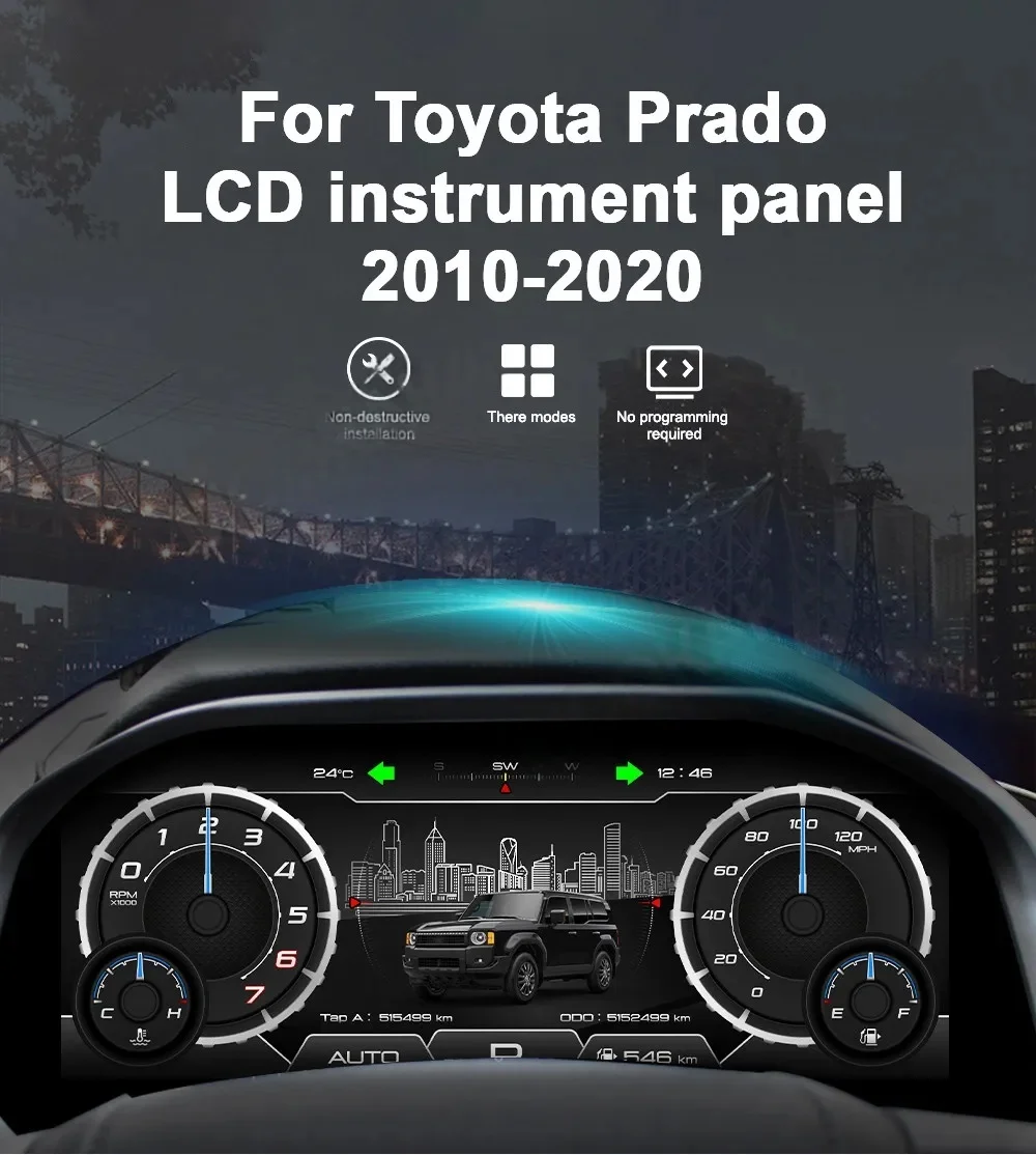 12.3'' inch Car Digital LINUX Instrument Cluster LCD Speedmeters Dashboard For Toyota  Land Cruiser Prado 2010-2017 2018-2023