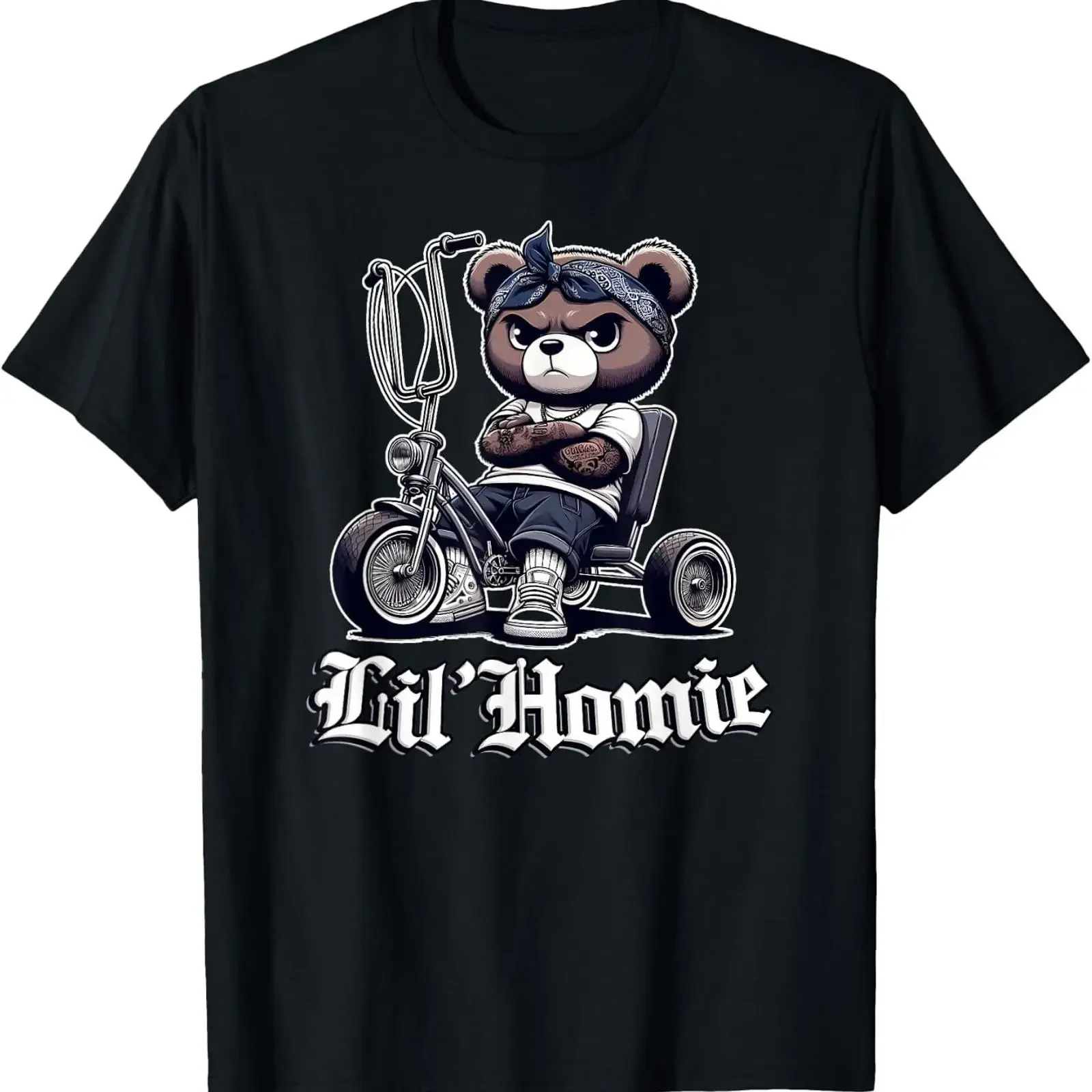 Lil Homie Cute Teddy Bear Hip Hop Chicano Lowrider Cholo T Shirt vintage Washed Versatile graphic fashion Slightly streetwear