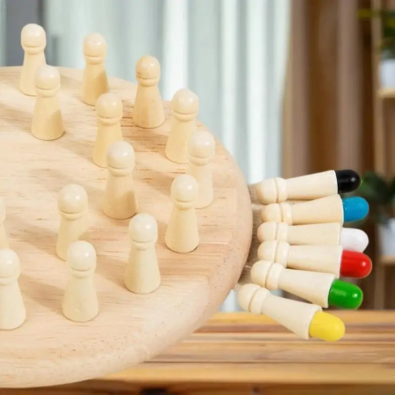 Ensemble de jeu de société interactif à mémoire de couleur avec allumettes ; Jouets éducatifs pour enfants ; Puzzles d'échecs à mémoire de forme en bois