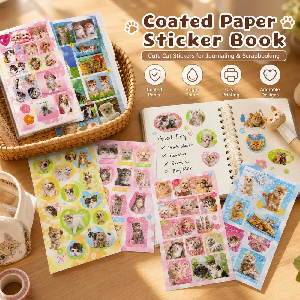 Matte Film Sticker Sheets Cat And Dog Patterns Tactile Film Decorative Stickers DIY Crafts Colorful Illustrations Sticker Book