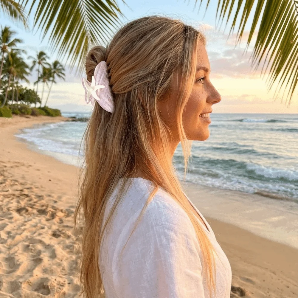 

Fashion Large Starfish Hair Grab Shark Clip Colorful Pearl Hair Claw Headwear Bun Clip Acrylic Shark Clip Girls