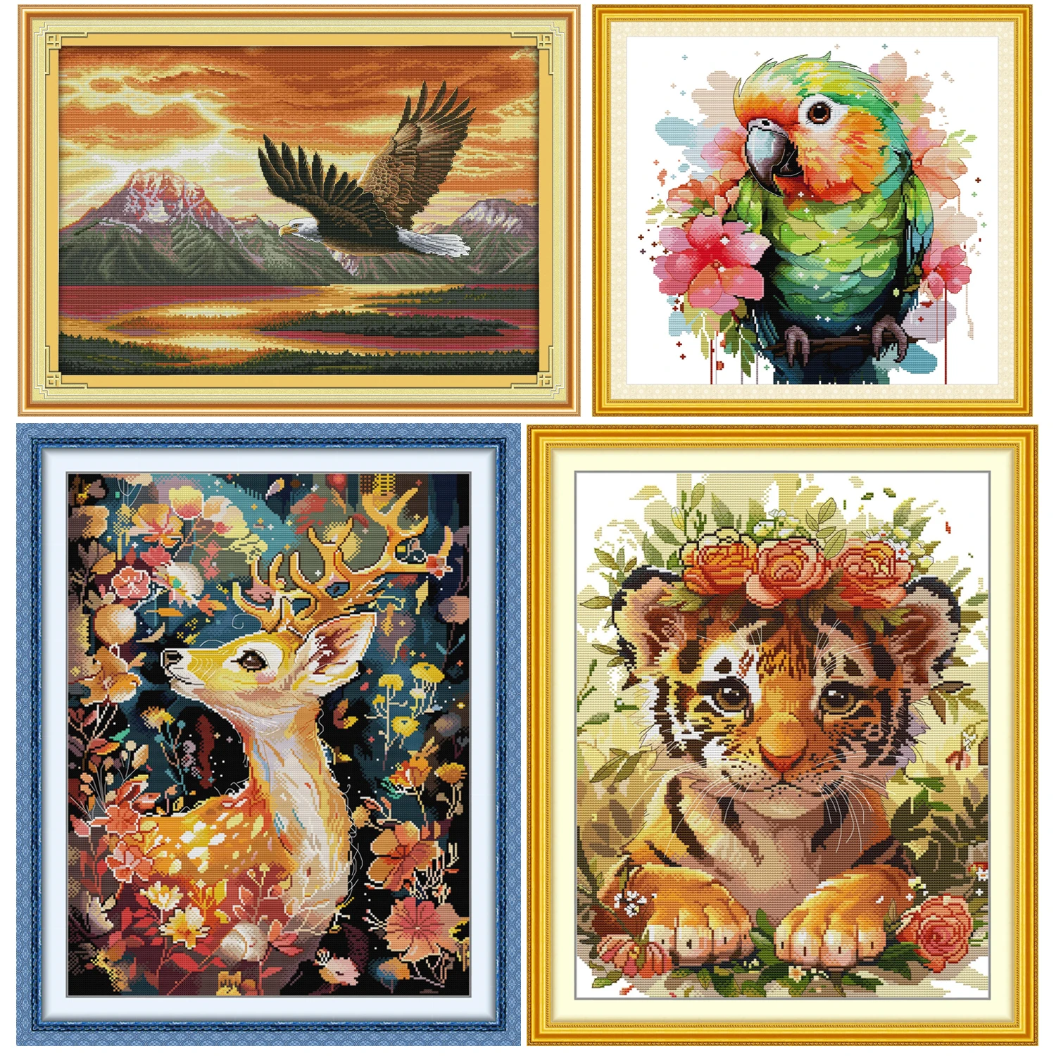 

Набор для вышивки крестом Joy Sunday с предварительной печатью, легкий узор, набор для вышивки из штампованной ткани Аиды, животные, тигр и орел