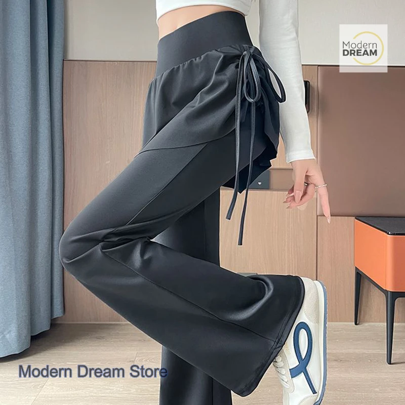 한국산 페이크 투피스 요가 힙 스커트 마이크로 라 캐주얼 바텀 팬츠 여성 가을 패션 조커 하이웨이스트 엘라스틱 팬츠