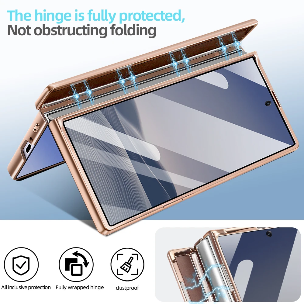 Glitter Bling Faux Leather Plating Magnetic Phone Case For Galaxy Z Fold 7 Fold 6 With Rotatable Holder, Anti-peeping Glass Film view 6