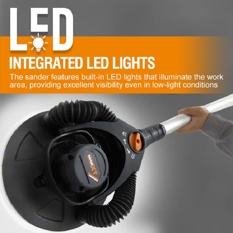 400W Drywall Sander Machine Brushless Motor Led Light 180° Flex Head Portable Wall Putty Polishing Grinding Wall Cleaner