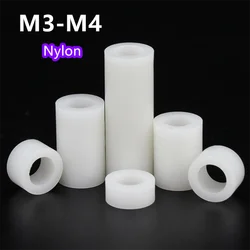M3 M4 ODxIDxL  White Insulating Column Plastic Gasket Nylon Straight Through Column Sleeve ABS Padded Hole Spacer 100pcs