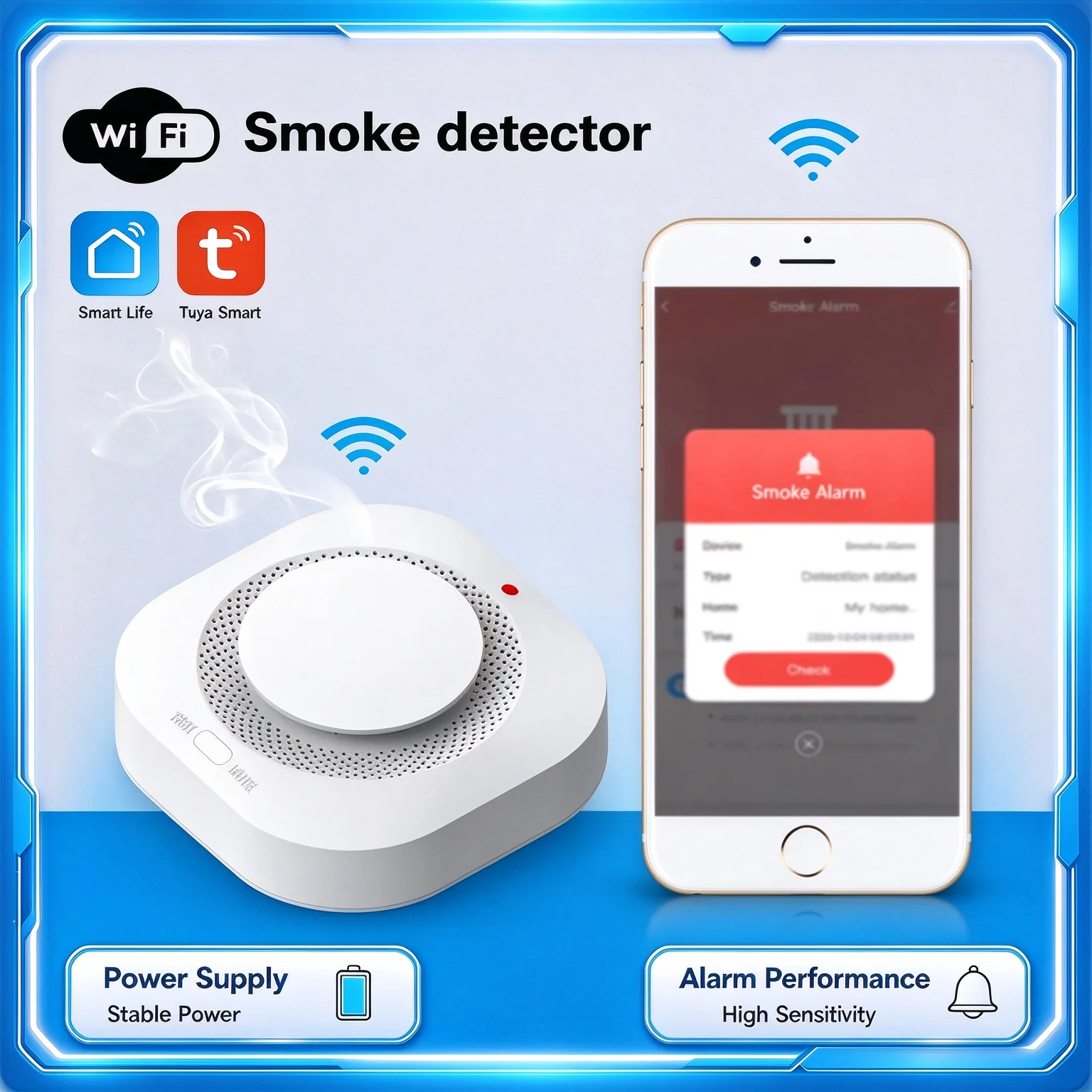 Tuya WiFi Zigbee Smart Smoke Detector Wireless Smoke Alarm Smart Life APP Real-time Monitoring Home Fire Security Sensor
