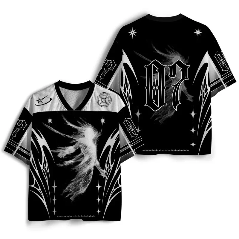 Summer Fashion Gothic Style Gothic Sci-fi Enters Virtual World 3D Printed Loose Short Sleeved Street V-neck T-shirt Plus Size