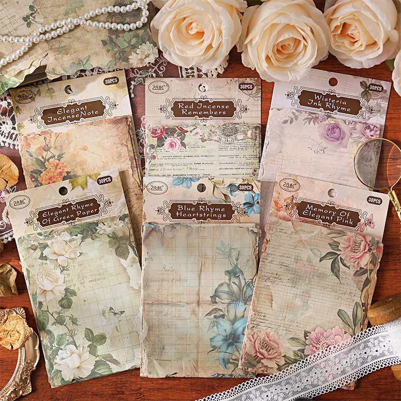 Journamm 30pcs/pack Vintage Background Craft Paper Collage Junk Journal DIY Album Scrapbooking Aesthetics Materials Paper Pack