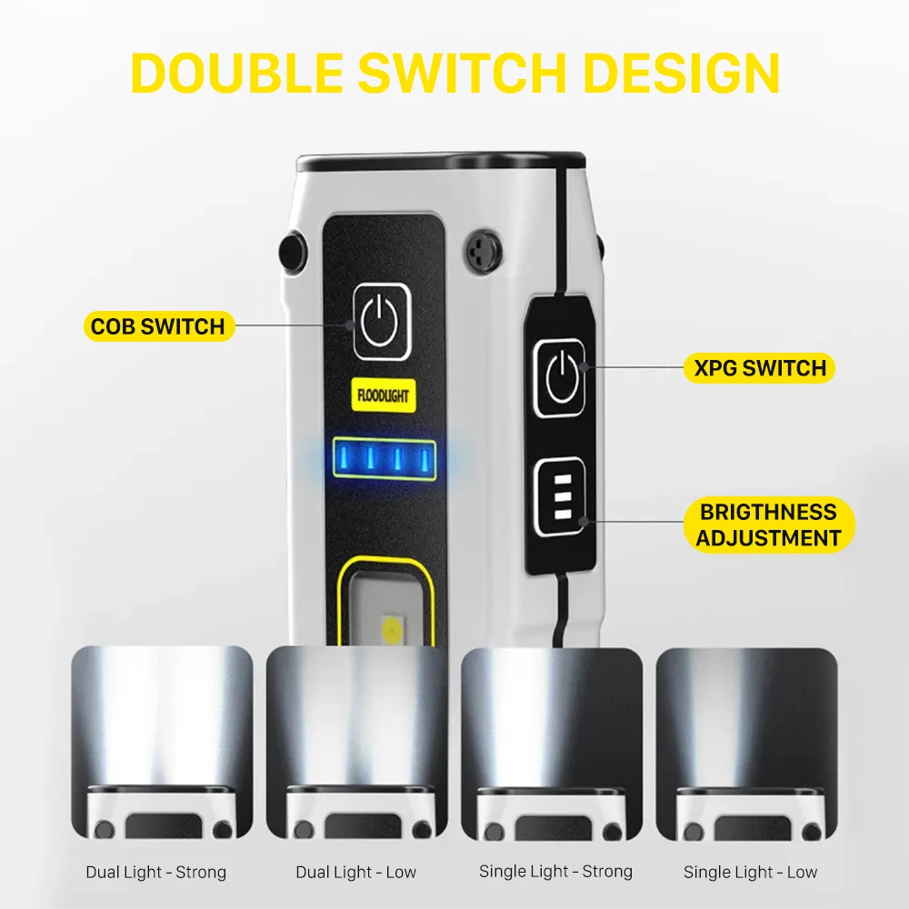 ポータブル充電式ミニLED懐中電灯,強力なマグネット付きパワーバンク,屋外用