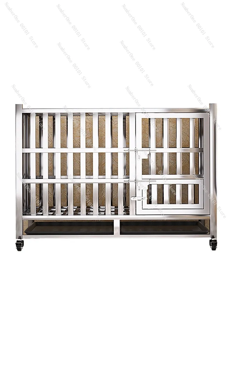 Heavy Duty 304 Stainless Steel Dog Crate Indoor Thickened Reinforced Foldable Pet Cage with Toilet Tray Feeding Bowl Rust
