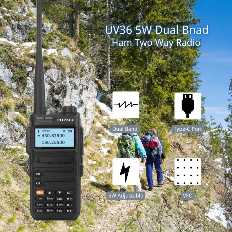 

Ruyage-UV36 Walkie Talkie, Ham Two-Way Radio Stations, Long Range , Professional UHF, VHF, USB Type C Charger, 5W, GMRS