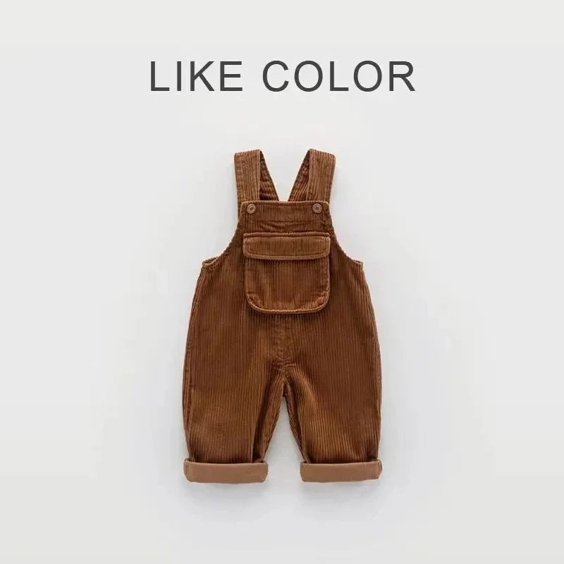 Baby Corduroy Backband Pants 2024 Spring And Autumn Jumpsuit Children's Stylish Casual Pants 80-120cm Cotton Striped Velvet Pant