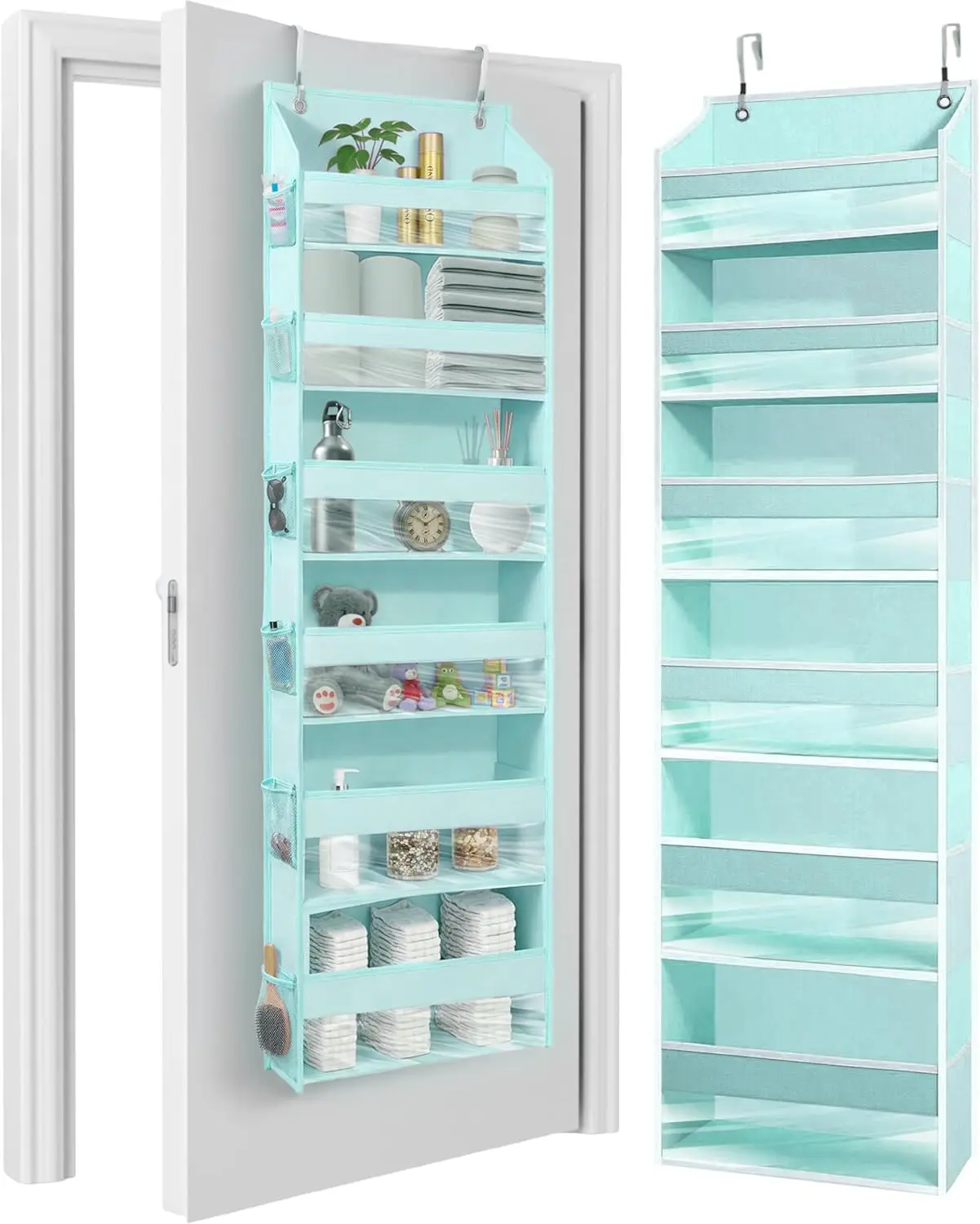 

UPGRADED 6 Tiers Over The Door Organizer Hanging - 100D EXTRA THICK & 50lbs HUGE CAPACITY, 12 Side Mesh Pockets Over The Door