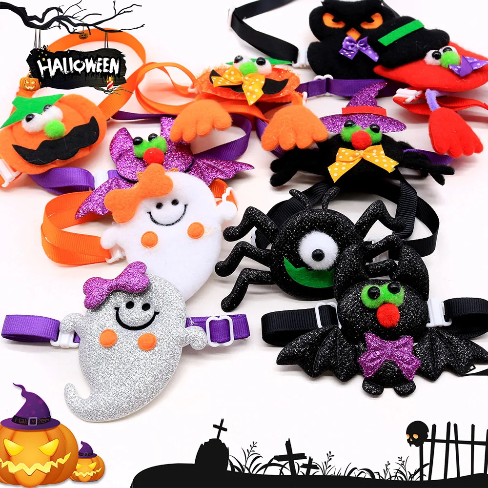 

10PCS Halloween Party Adjustable Dog Bow Ties Cartoon Ghost Funny Dog Bowties Pet Supplies For Dogs Collars Cute Accessories