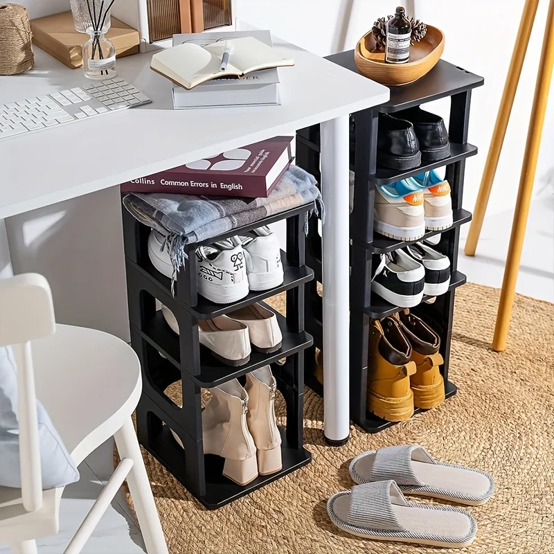

Регулируемая 5-х уровневая полка для обуви — штабелируемая пластиковая полка со сборкой без инструментов, белый и черный органайзер для прихожей и шкафа