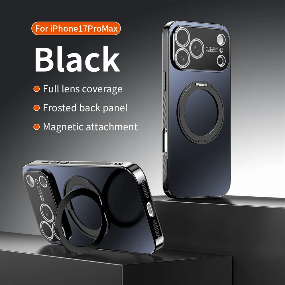 Magnetischer Ring, drehbarer, zusammenklappbarer Ständer, Handyhülle für iPhone 18 Pro Max, 17, 16, 15, 14, 13, mit Objektivschutz, einfarbige Hülle. – Detail 16