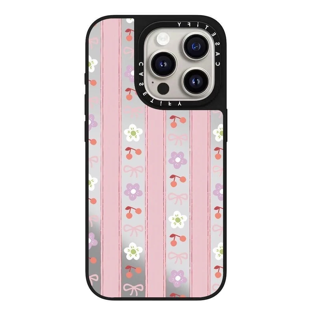 سلسلة طباعة زهور حليب الفراولة لهاتف آيفون 16/17 برو ماكس حافظة هاتف أبل 15 مرآة