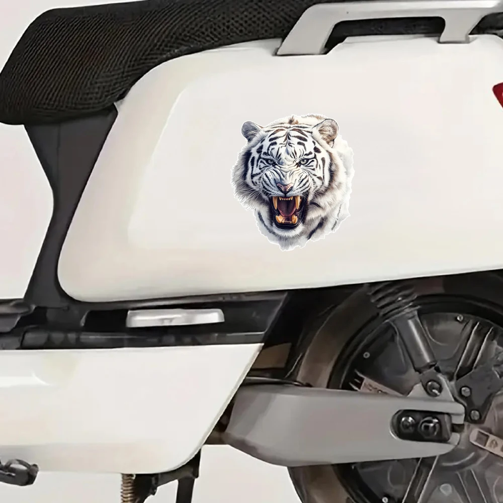 12x13cm Ferocious White Tiger Car Sticker - Durable PVC Decal with Playful Design, Used for Cars, Motorcycles, Laptops