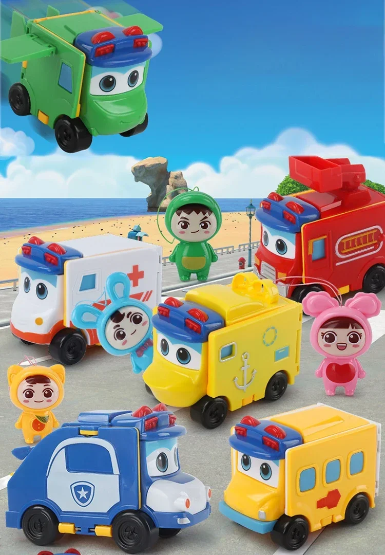 GoGoBus Action Figure Robot Cars Deformation Transformation Vehicles Anime Cartoon Police Fireman Models Toys Kids Gifts