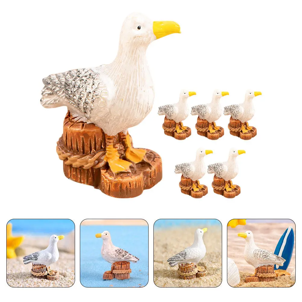 6Pcs Miniature Resin Seagull Statues Garden Yard Desktop Decorative Sculptures Micro Landscape Home Office Decor