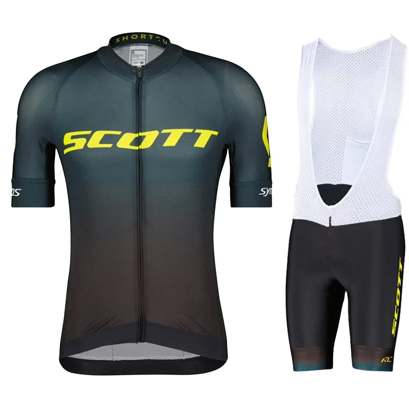 SCOTT Cycling Jersey Set Quick-Dry Bicycle Cycling Set with 19D Gel Pad Summer Anti-UV Men Pro Short-Sleeves Bicycle Clothing