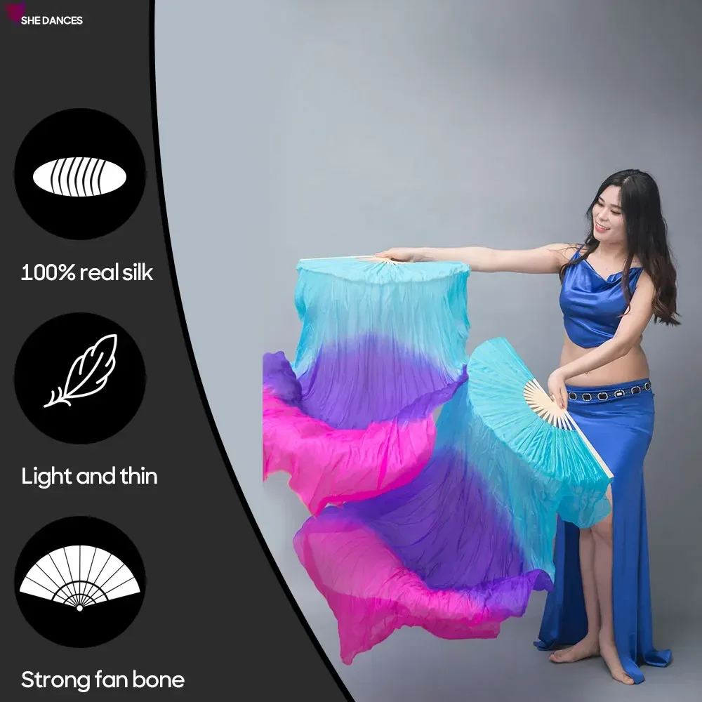 

Belly Dance Accessories For Women Professional Real Silk Veils Fan Hand Made Tie Dyed Scarf For Stage Performance And Practice