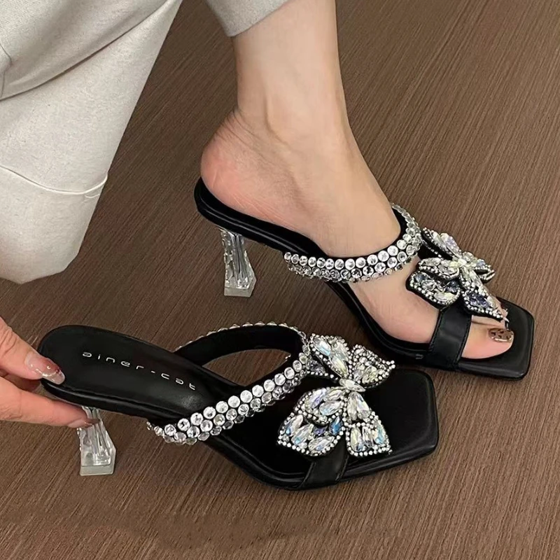 النساء كريستال عالية الكعب النعال الفاخرة مثير الصنادل ساحة تو أحذية صيف 2025 جديد مصمم أحذية الحفلات المفتوحة تو الوجه يتخبط #4