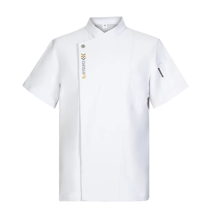 Camiseta de manga corta para hombre y mujer, mono de cocinero, traje de cocina profesional, abrigo de Chef, ropa de Hotel, panadería y restaurante