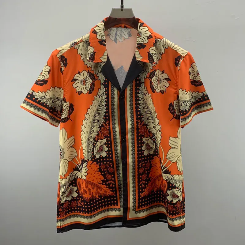 High Quality Vintage Ethnic Print Hawaiian Shirts Summer Casual Shirt Men Streetwear Beach Shirt Hip Hop Tropical Holiday Tops