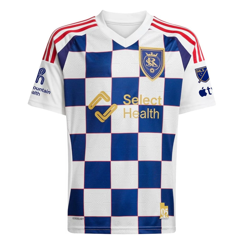 2025 Camiseta Real Salt Lake White Grid City para hombre, camiseta de manga corta 100% algodón, cuello redondo, estampado, ocio, deportes al aire libre