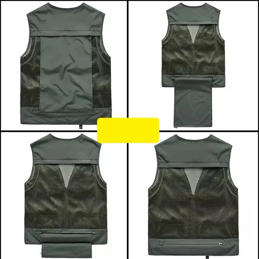 Green Summer Outdoor Vest for Men Multi-Pocket Breathable Mesh Sleeveless Jacket Male Tactical Hiking Fishing Cargo Waistcoat