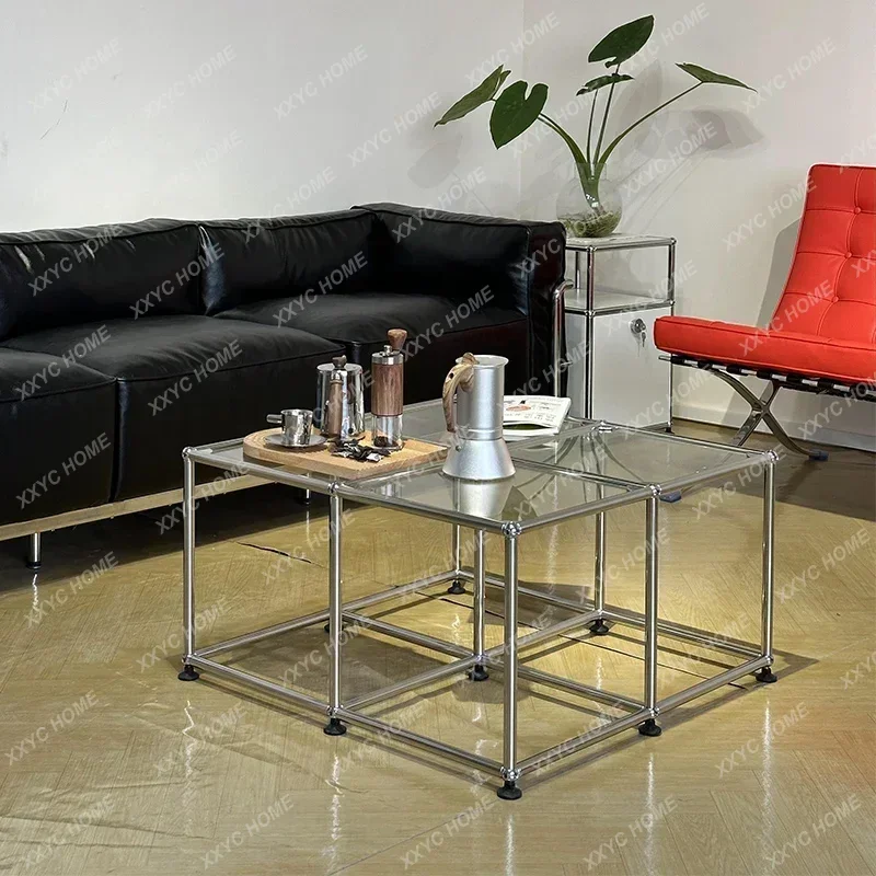 HMJC Template Combination Stainless Steel Glass Coffee Table Modern Simplicity Living Room Modern Simplicity