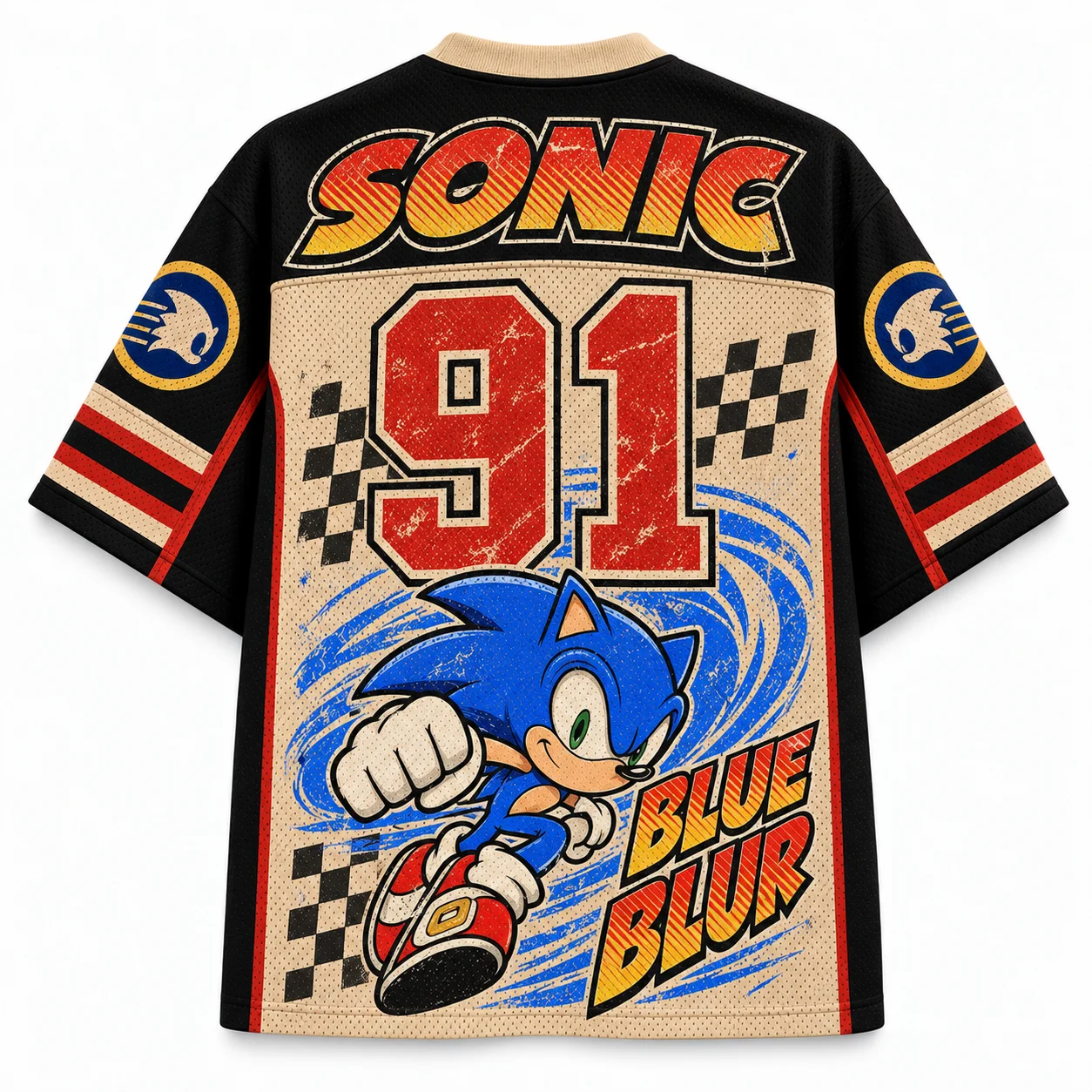 Sonic The Hedgehog 91 Mesh Ice Hockey Jersey Men's and Women's Short Sleeves Full Print Retro Game Street Role Playing Top