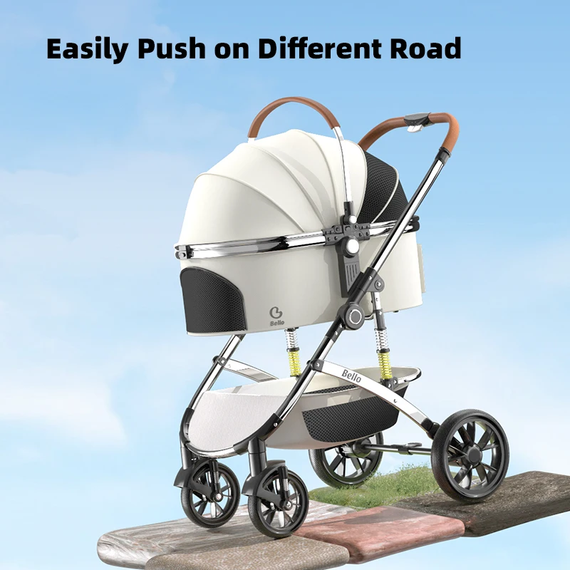 Luxury Portable Pet Transport Stroller Foldable Dog Carrier 4 Wheels Oxford Aluminum Material Waterproof Comfortable for Big