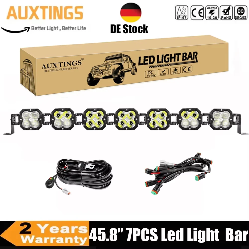 45,8'' 7x30W Würfel-LED-Arbeitsscheinwerfer mit DT-Kabel, Spot- und Flutlicht-Kombinationsstrahl, 5500K Offroad-Fahrlampe für ATV, UTV, Traktor